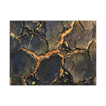 Cracked Earth Spring Canvas Art | Dark Japandi Atmospheric Design