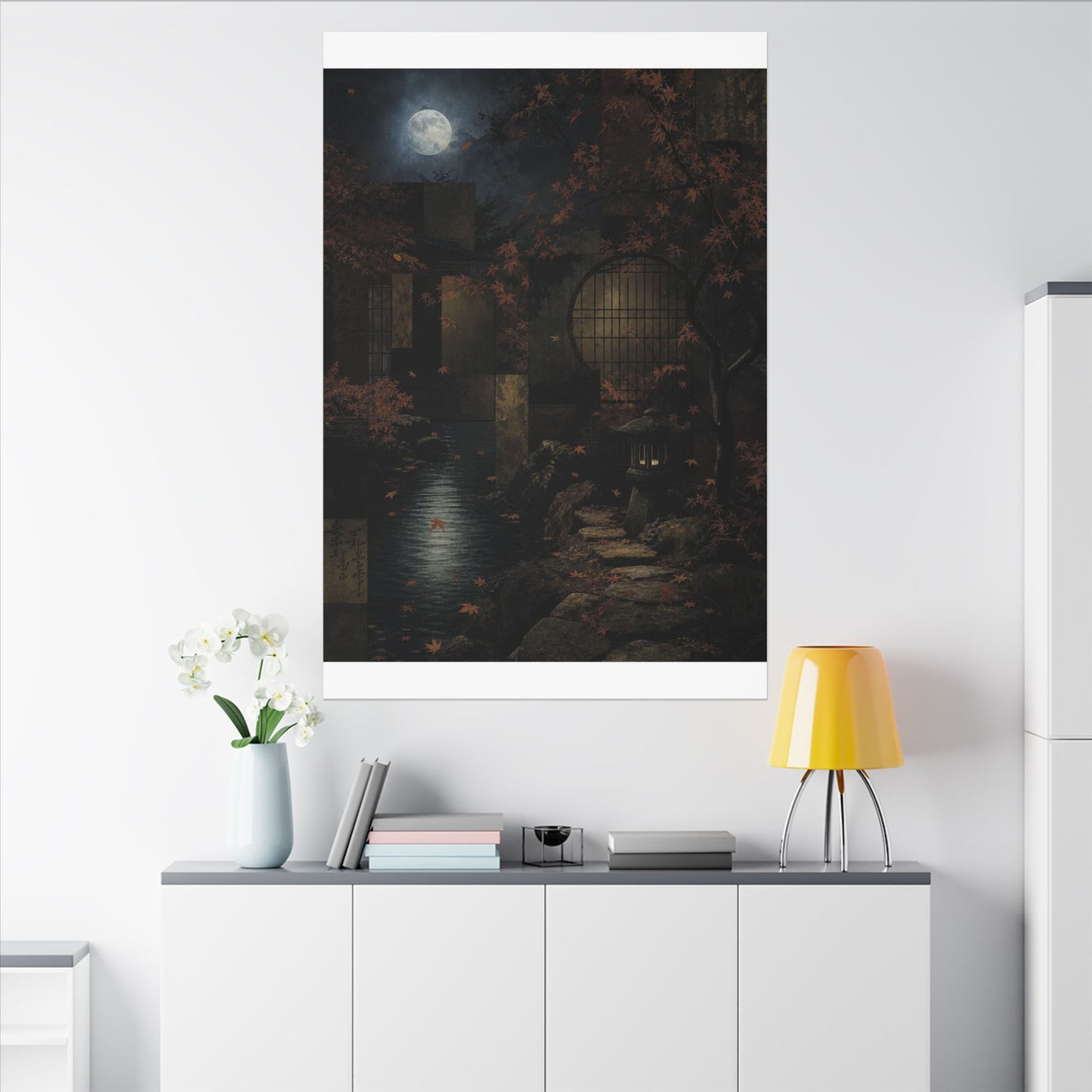 Moonlight Moonlit Garden Canvas Art - Dark Japandi Shibui