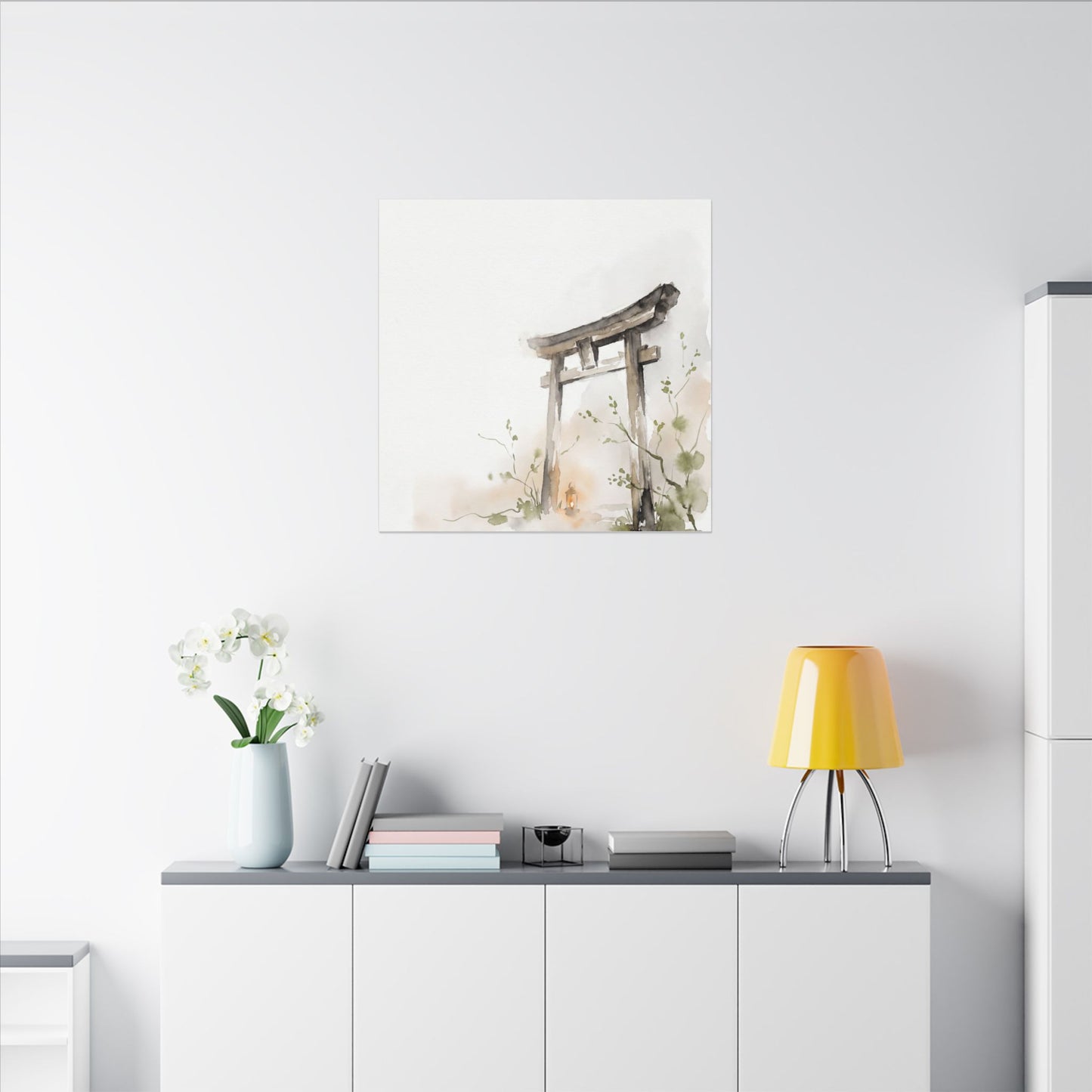 Fukinsei Torii Gate Canvas Art - Japandi Watercolor