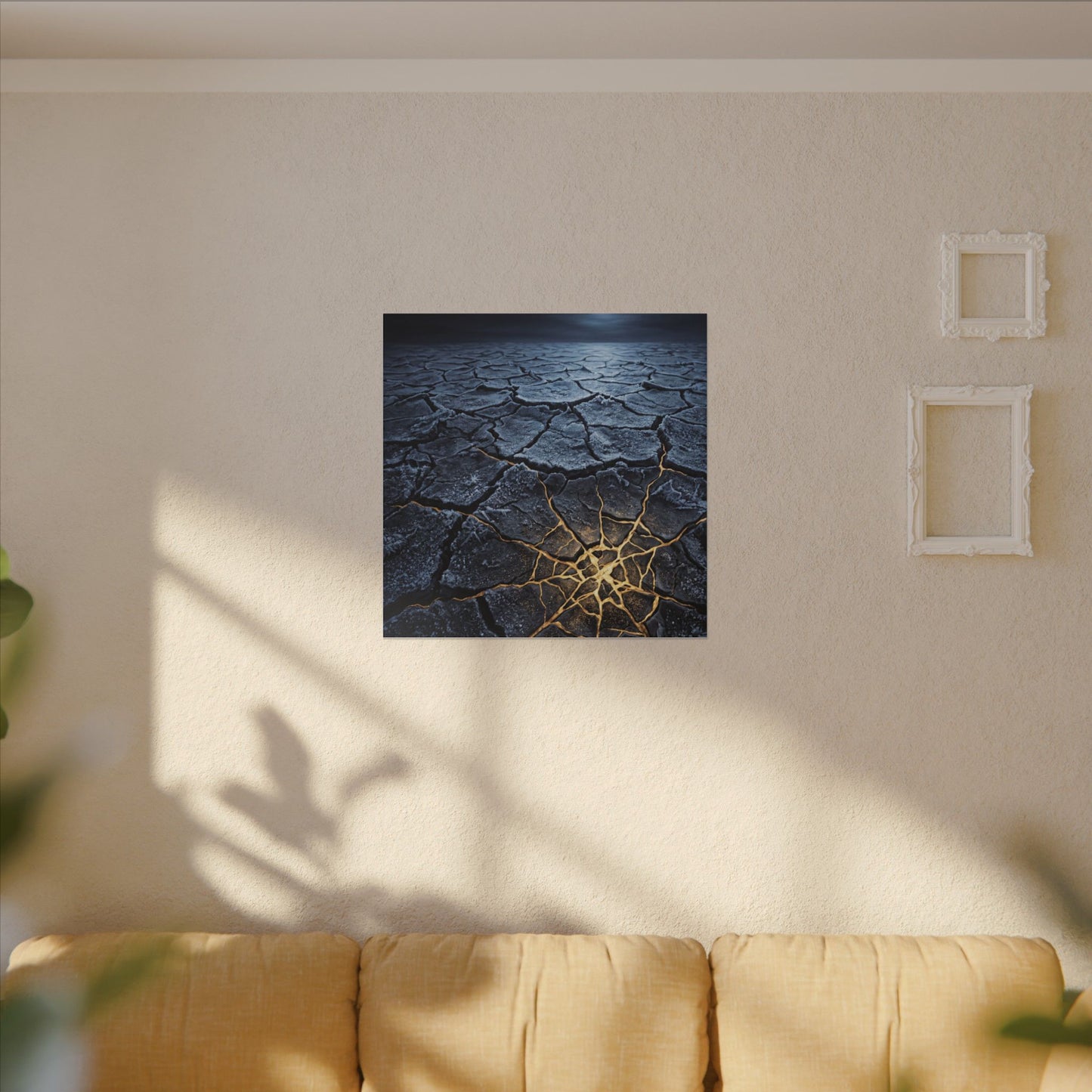 Moonlight Cracked Earth Canvas Art - Kintsugi Mono No Aware