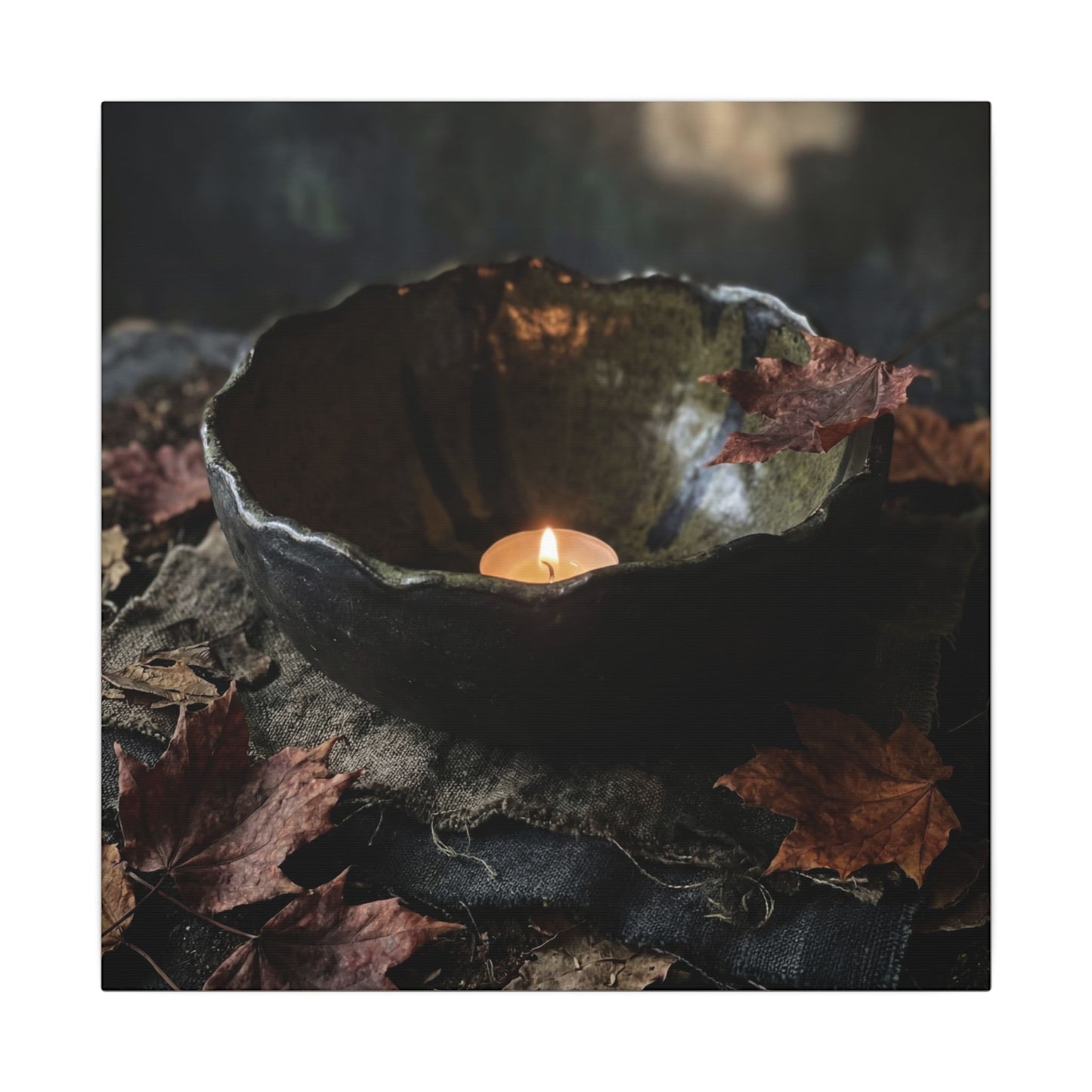 Candlelight Ceramic Bowl Canvas Art - Dark Japandi Kanso