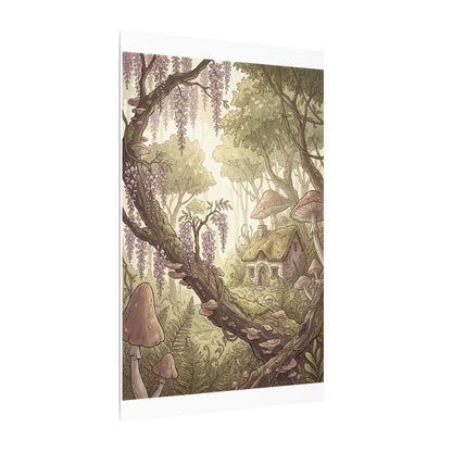 Summer Wisteria Mushroom Illustration Canvas Art | Enchanting Decor