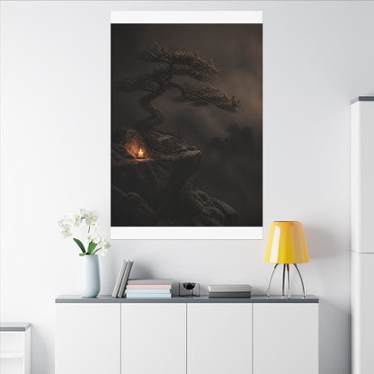 Pine Tree Shadow Zen Canvas Art | Luxurious Dark Japandi Art