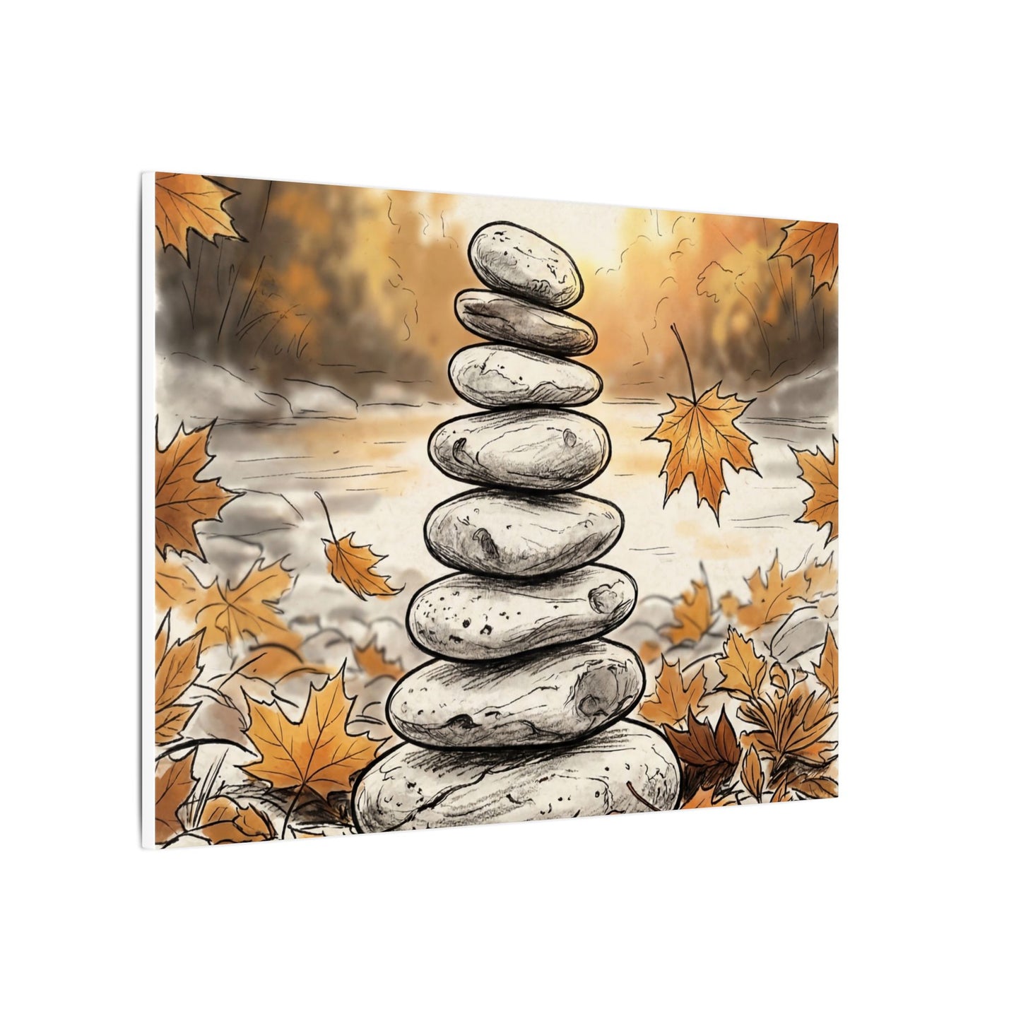 Earthy River Stones Canvas Art - Minimal Line Japandi