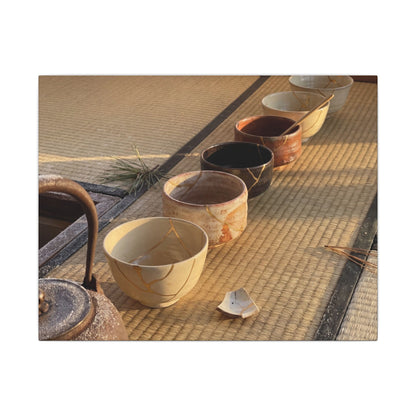 Kintsugi Tea Ceremony in Golden Hour | Gold Repair Canvas Art