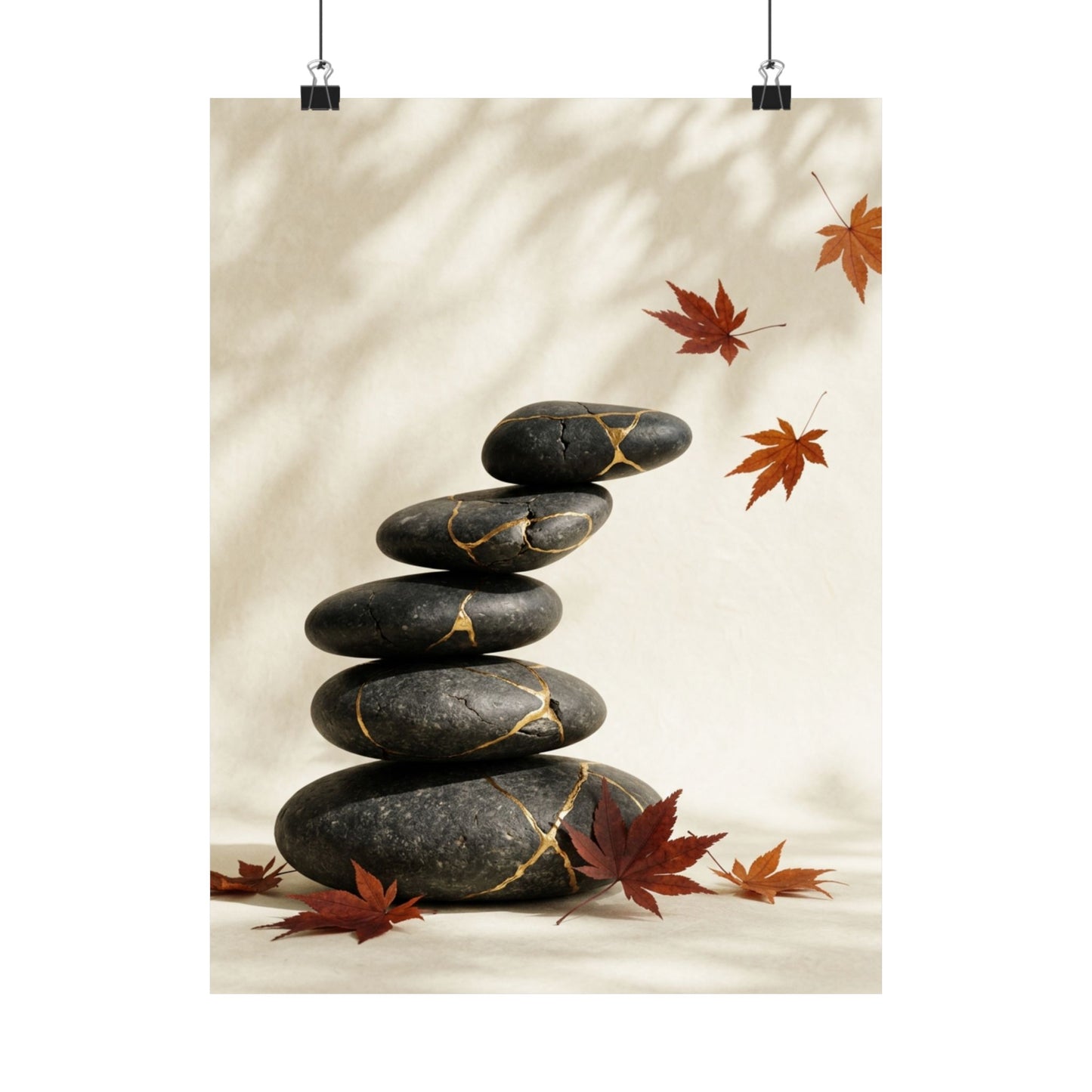 River Stones Crackle Gold Wall Art Print | Philosophical Kintsugi Art
