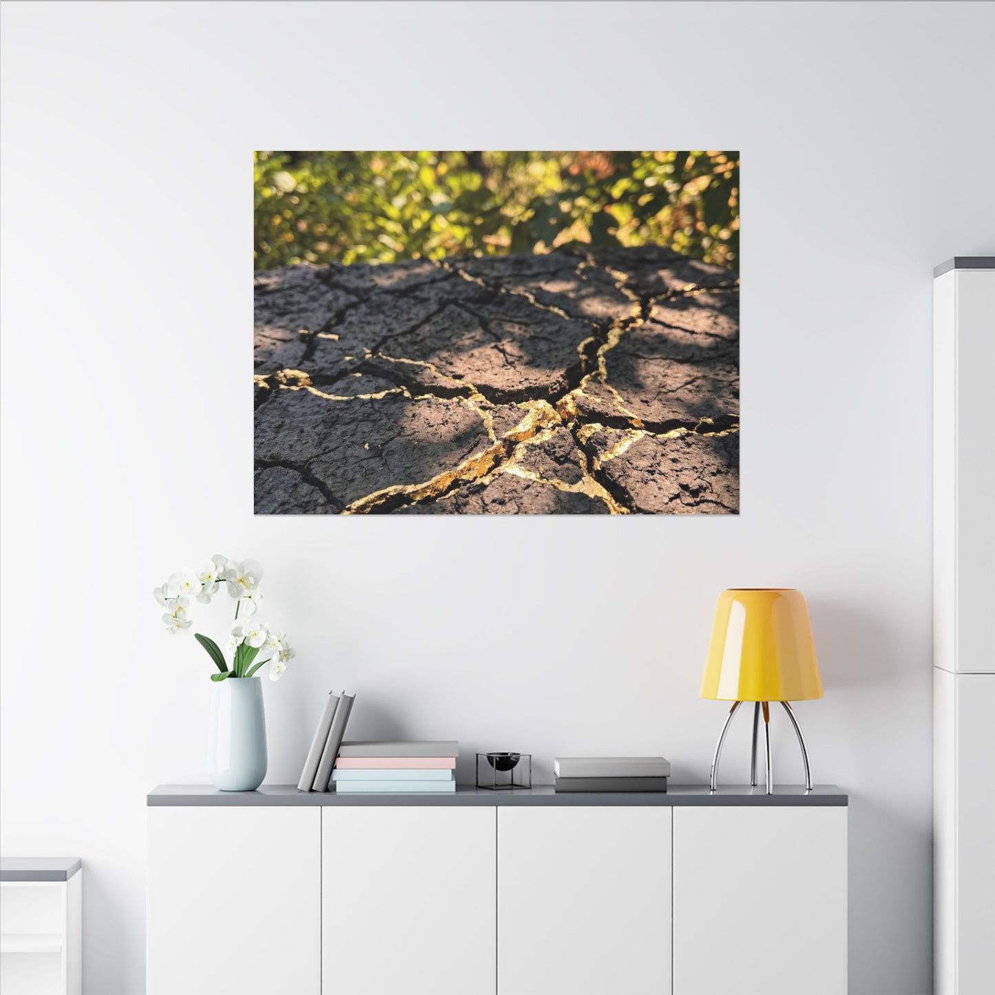 Shibui Cracked Earth Canvas Art - Kintsugi Gold Repair