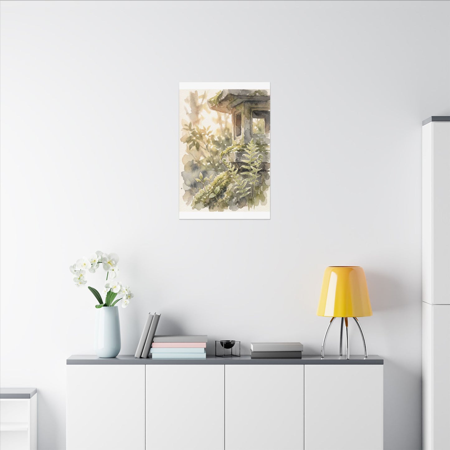Earthy Stone Lantern Canvas Art - Watercolor Japandi