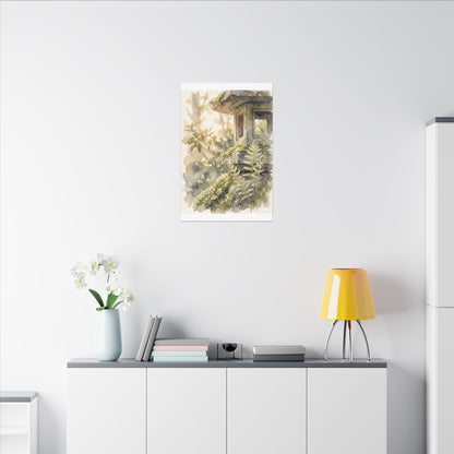Earthy Stone Lantern Canvas Art - Watercolor Japandi