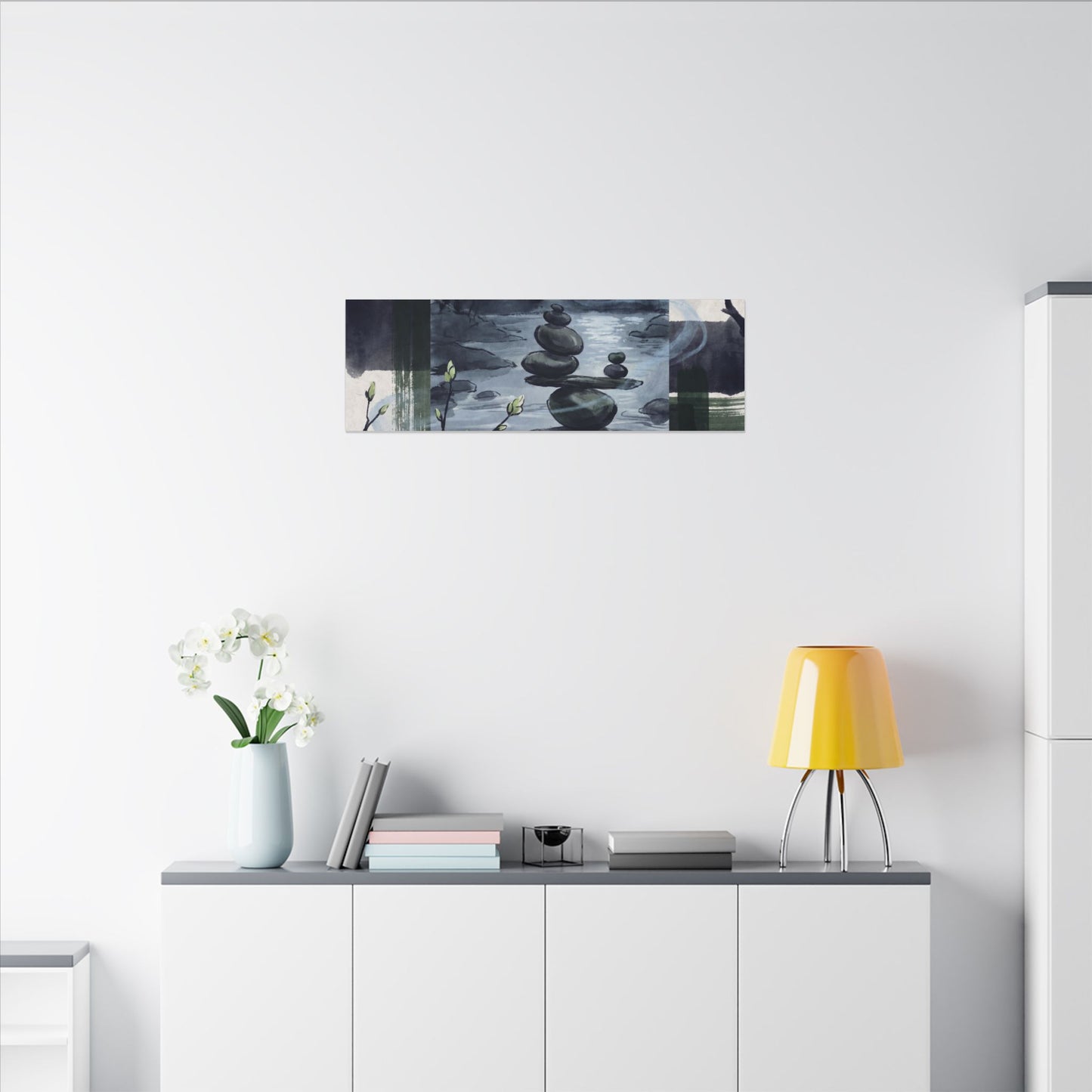 Moonlight River Stones Canvas Art - Zen Shibui