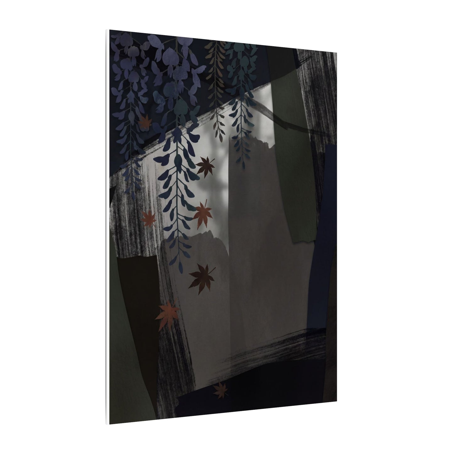 Wisteria Autumn Canvas Art | Dark Japandi Moody Design