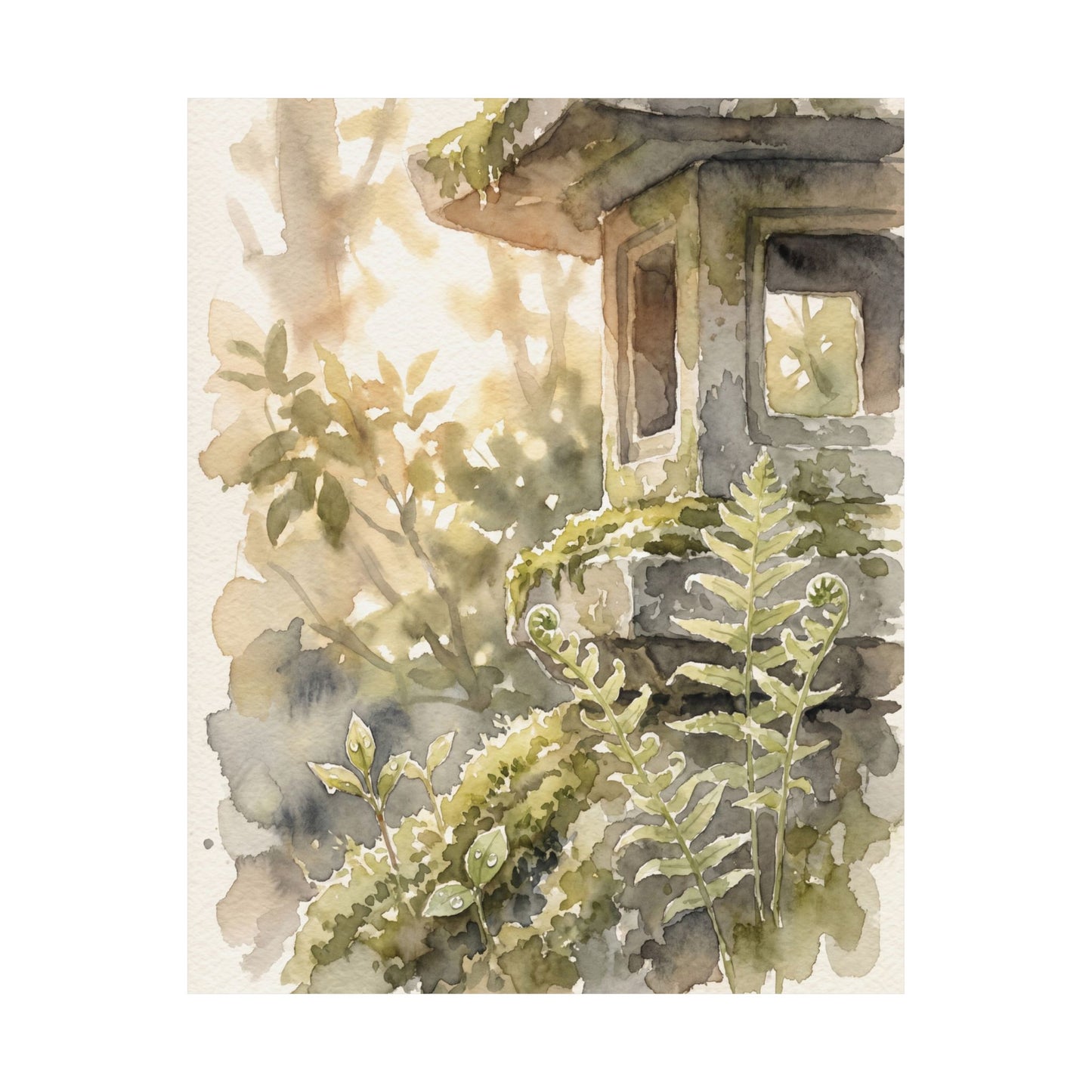 Seijaku Stone Lantern Wall Art Print - Japandi Watercolor