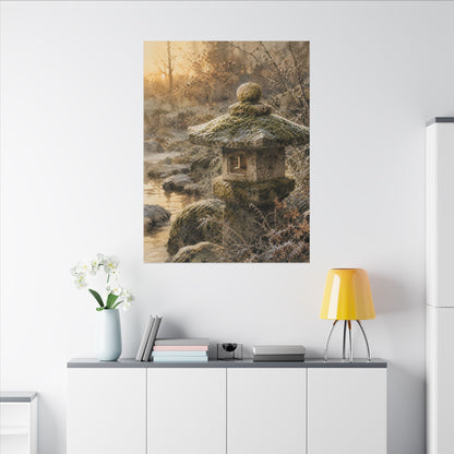 Winter Stone Lantern Watercolor Canvas Art | Earthy Decor