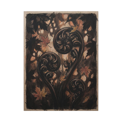 Mono No Aware Fern Unfurling Canvas Art - Dark Japandi Charcoal Ink