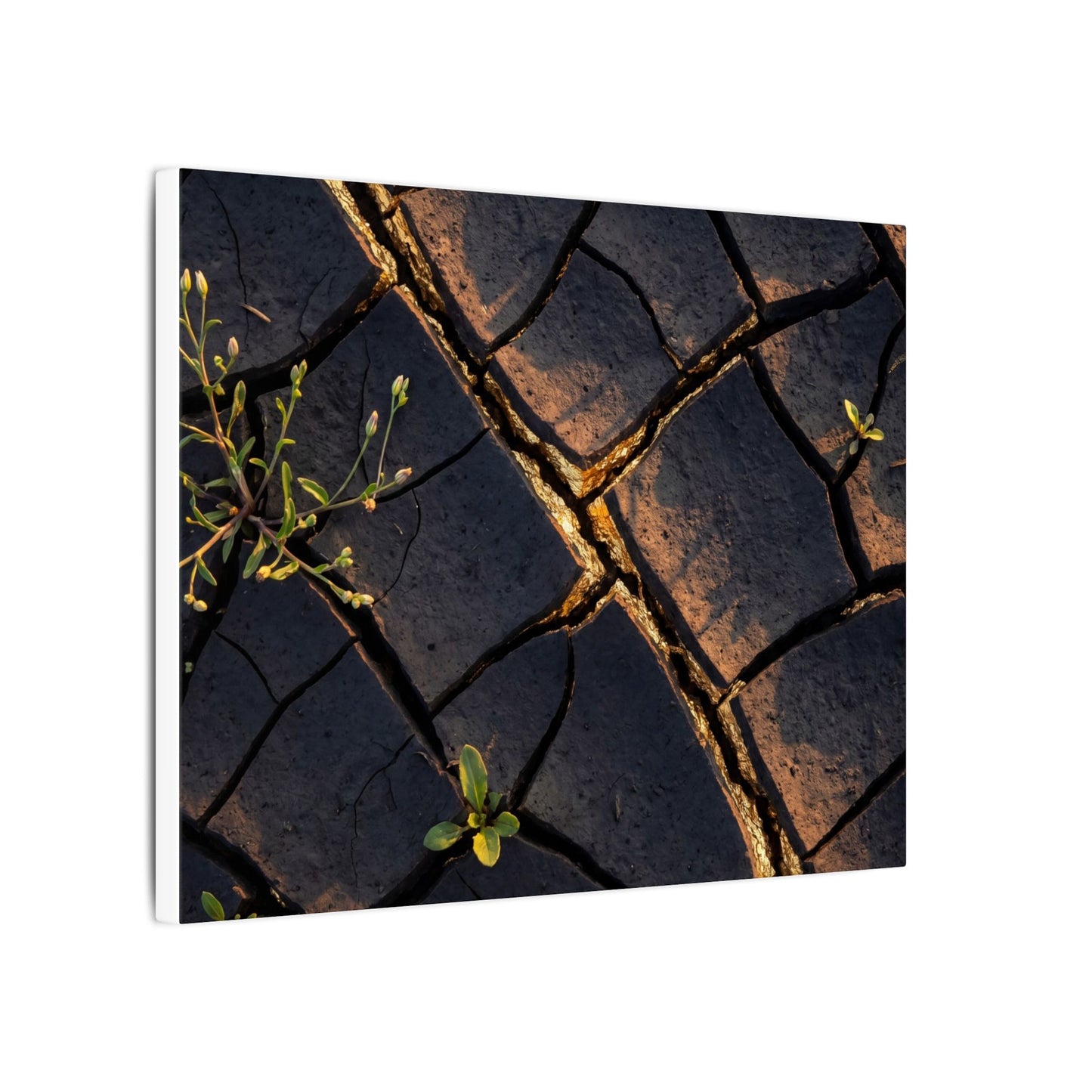 Kintsugi Cracked Earth in Golden Hour | Gold Vein Canvas Art