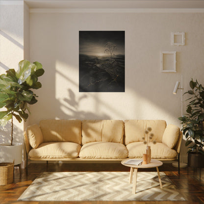Dawn Cracked Earth Canvas Art - Dark Japandi Mono No Aware