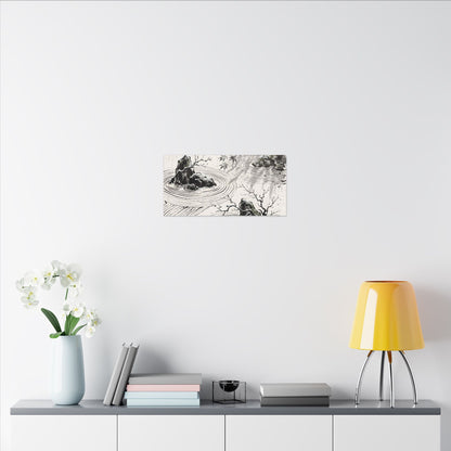 Rock Garden Canvas Art | Winter Zen Sumi E Art