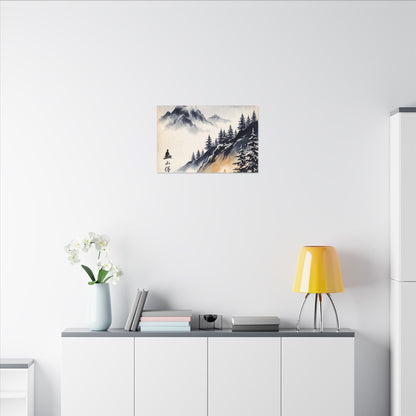 Mountain Mist Canvas Art | Winter Zen Ukiyo E Inspired Art