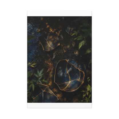 Dark Japandi Broken Pottery in Dappled | Shadow Zen Canvas Art