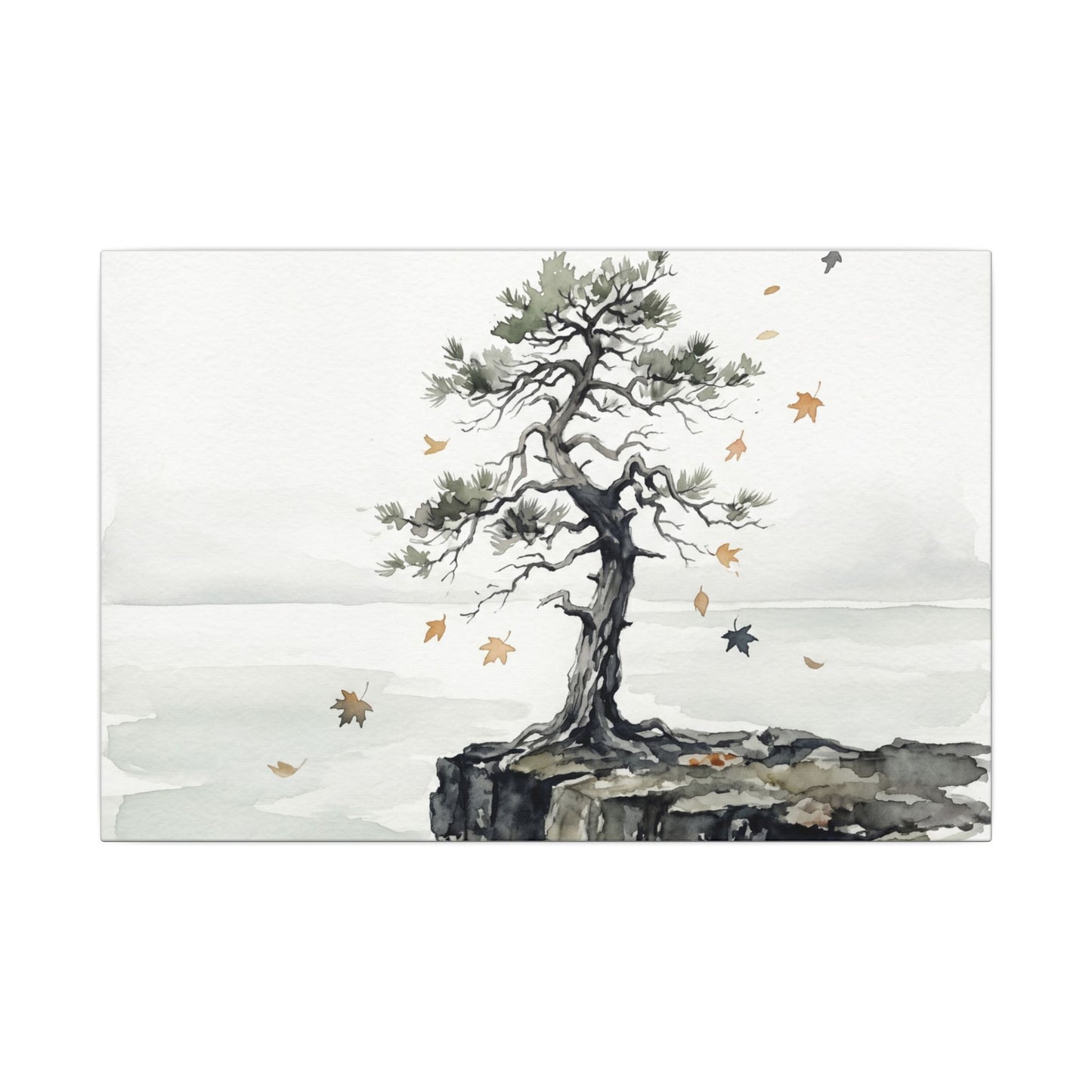 Japandi Pine Tree in Overcast | Watercolor Canvas Art