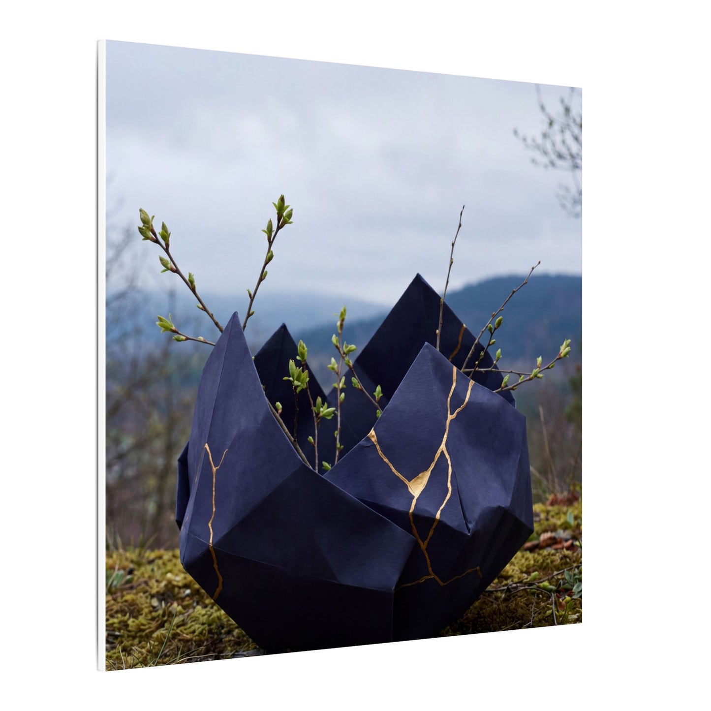 Paper Fold Canvas Art | Spring Kintsugi Gold Repair Art