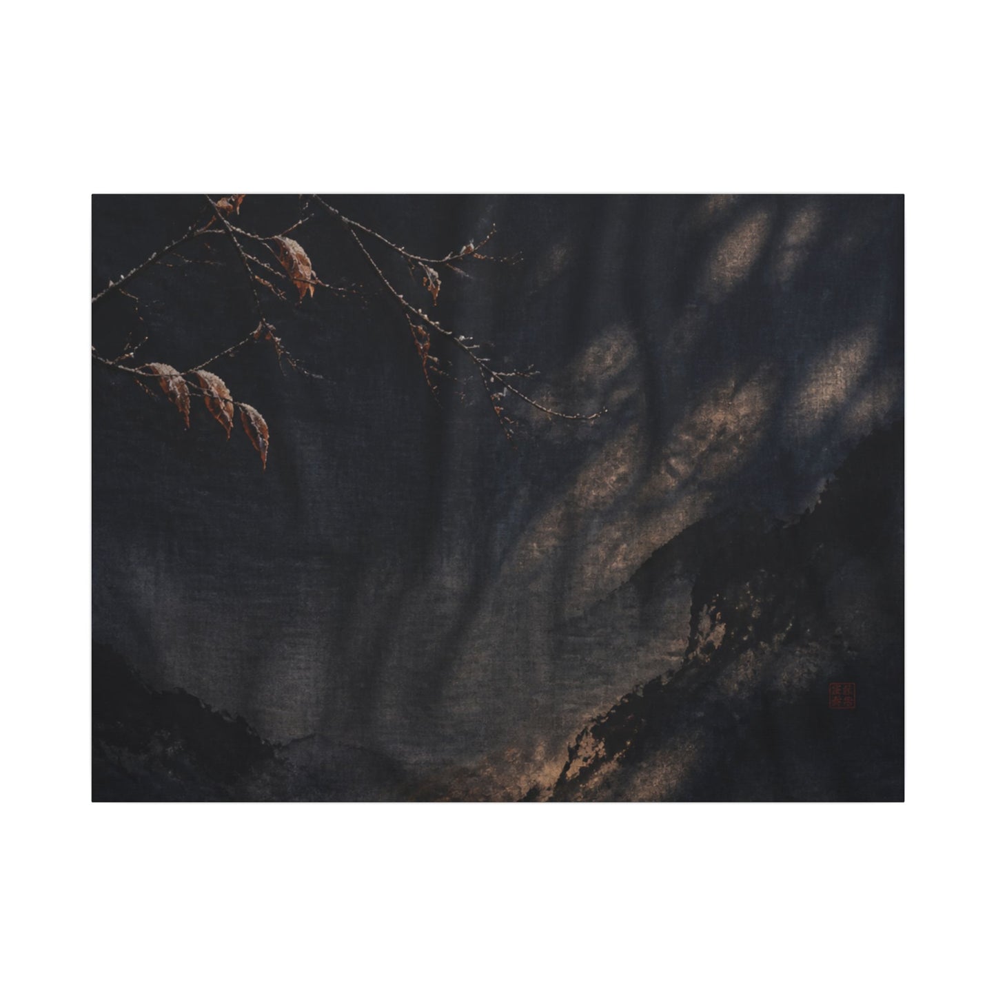 Atmospheric Silk Drape Canvas Art - Charcoal Ink Dark Japandi
