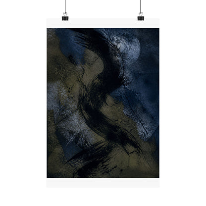 Ink Brushstroke Winter Wall Art Print | Dark Japandi Atmospheric Design