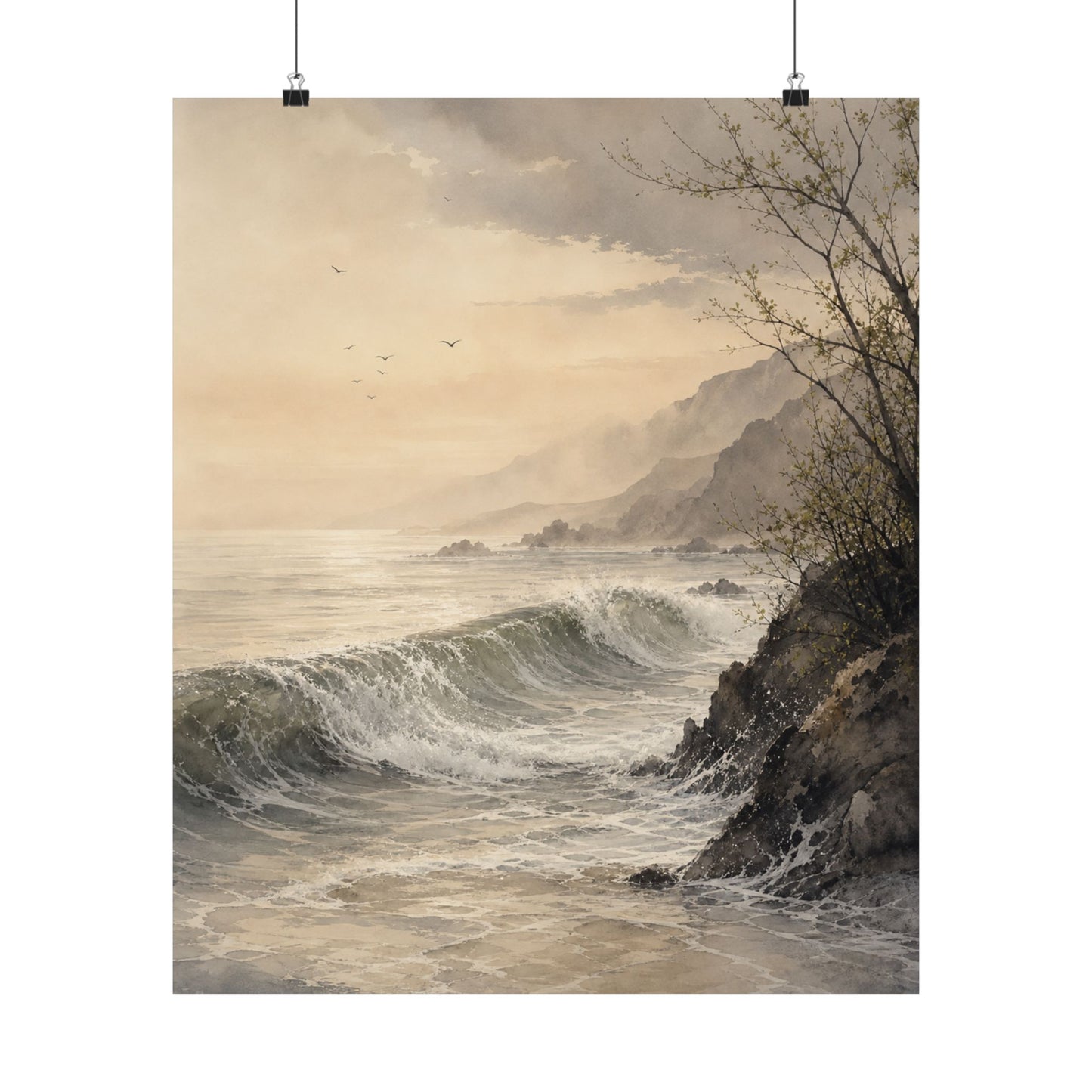 Warm Ocean Wave Wall Art Print - Watercolor Japandi