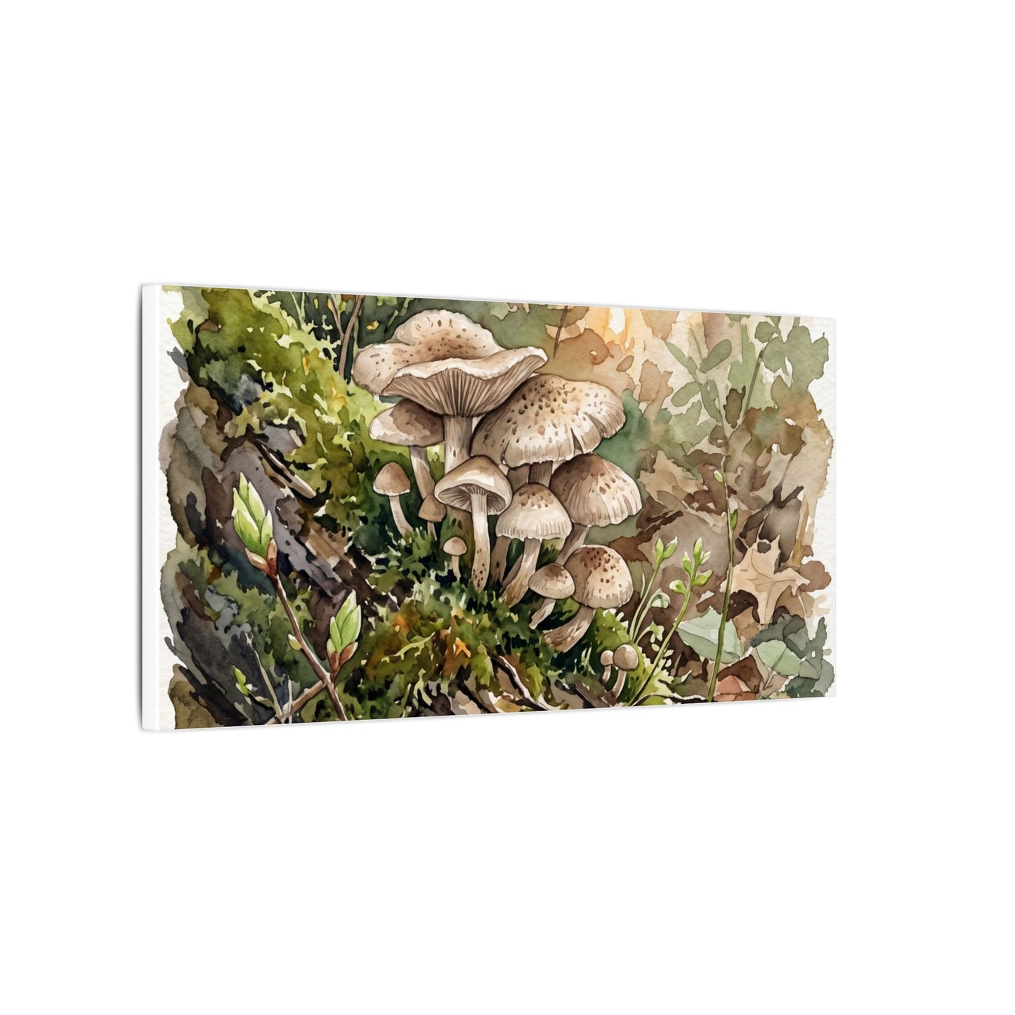 Wild Mushrooms Canvas Art | Spring Japandi Watercolor Art