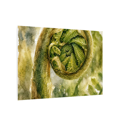 Japandi Fern Unfurling in Dappled | Watercolor Canvas Art