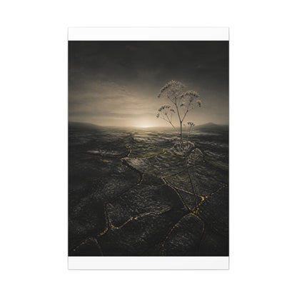 Dawn Cracked Earth Canvas Art - Dark Japandi Mono No Aware