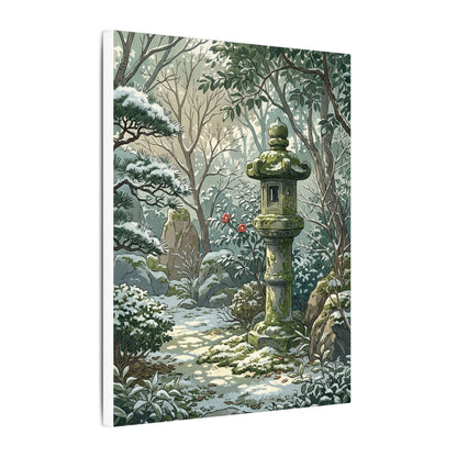Stone Lantern Winter Canvas Art | Japandi Warm Design