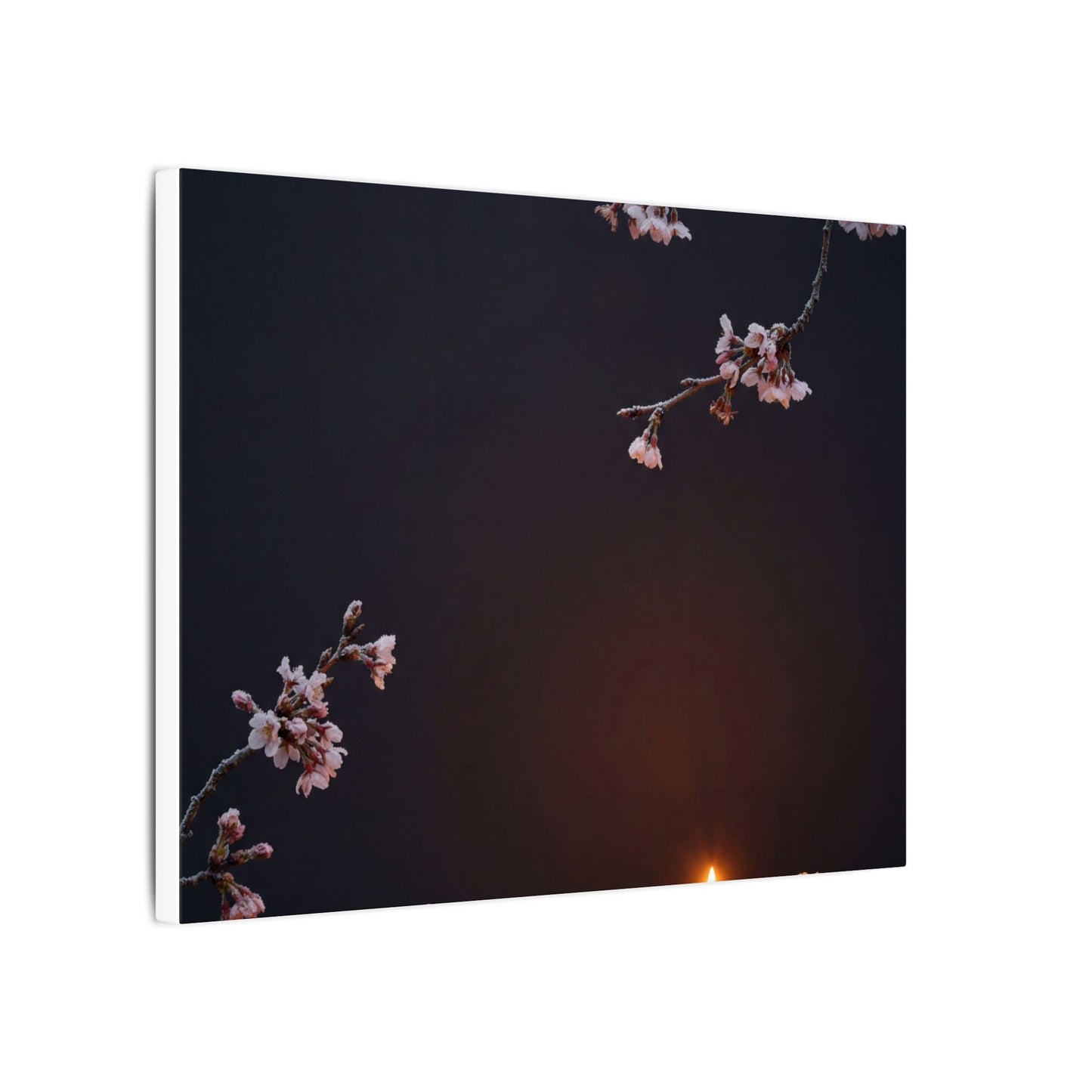 Dark Japandi Cherry Blossom in Candlelight | Moody Minimal Canvas Art