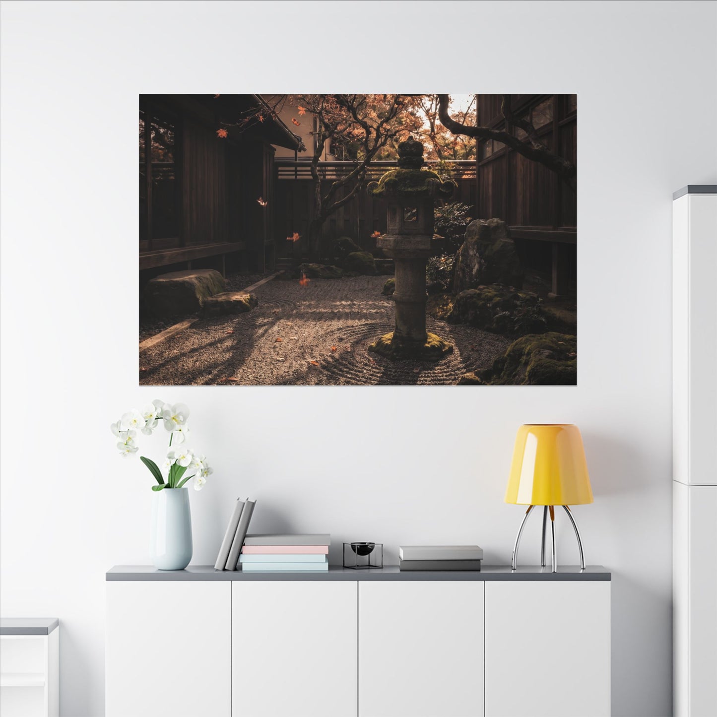 Seijaku Stone Lantern Canvas Art - Dark Japandi Shadow Zen