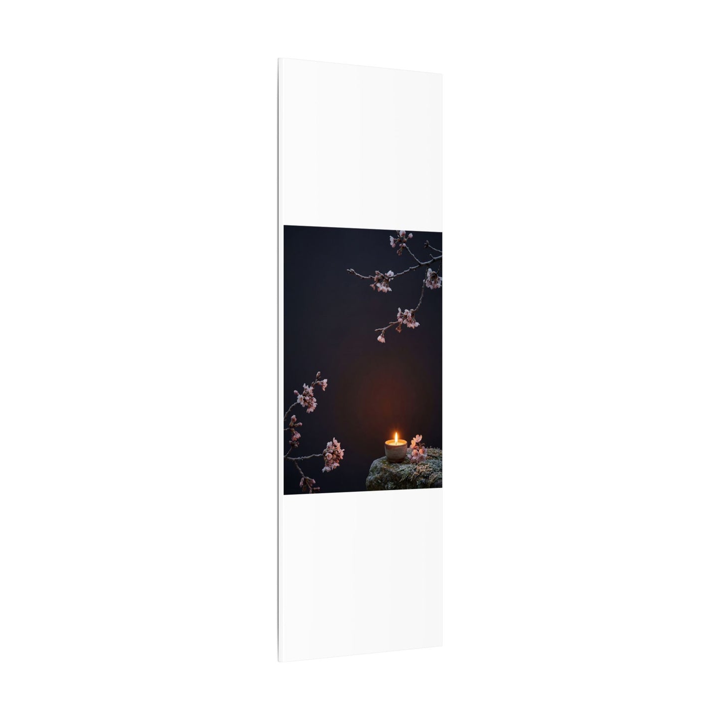 Dark Japandi Cherry Blossom in Candlelight | Moody Minimal Canvas Art