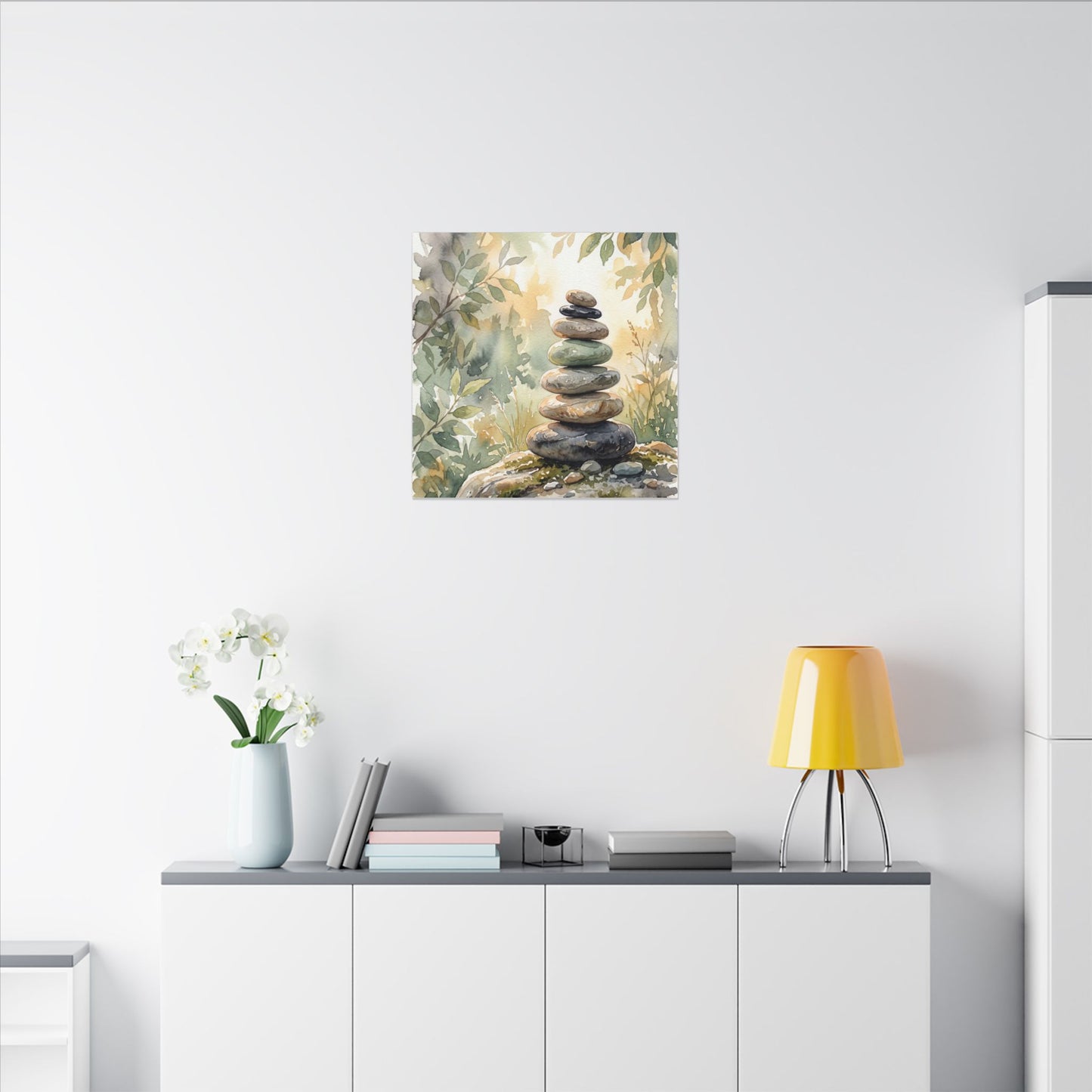 Golden Hour River Stones Canvas Art - Japandi Mono No Aware