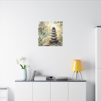 Golden Hour River Stones Canvas Art - Japandi Mono No Aware