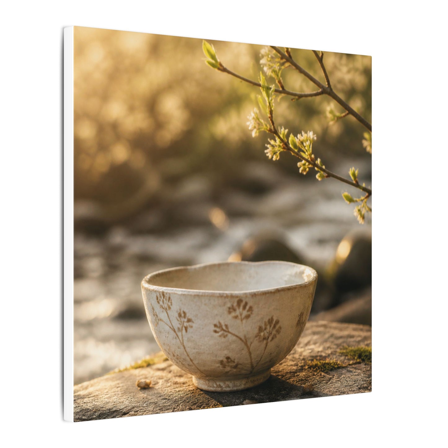 Neutral Ceramic Bowl Canvas Art - Japanese Pattern Japandi