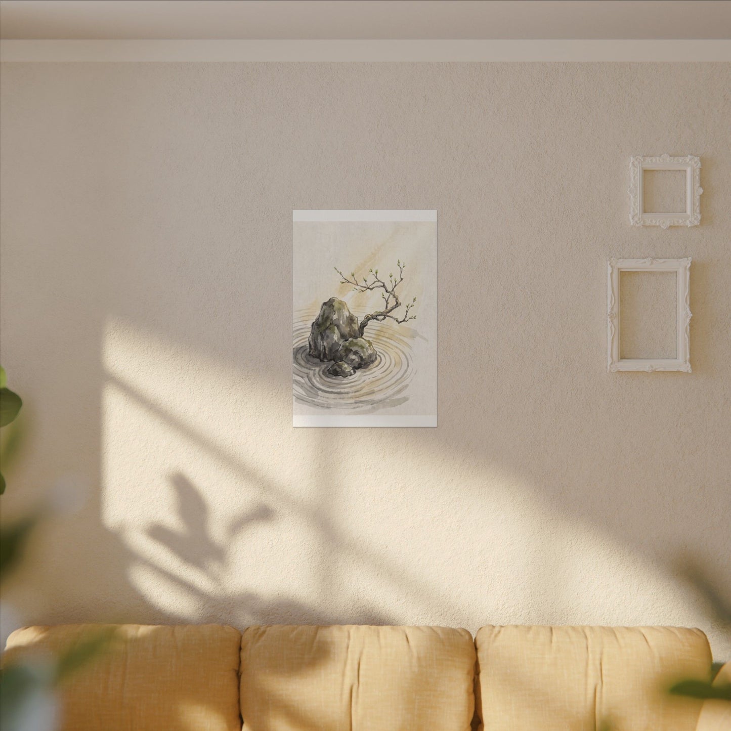 Serene Rock Garden Canvas Art - Sumi E Zen