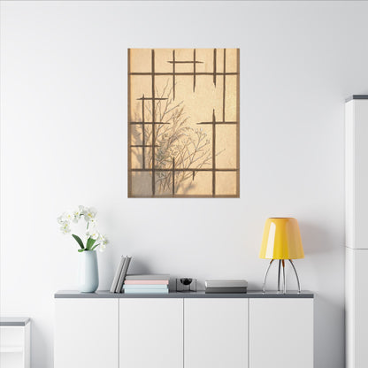 Shoji Screen Canvas Art | Winter Japandi Minimal Line Art