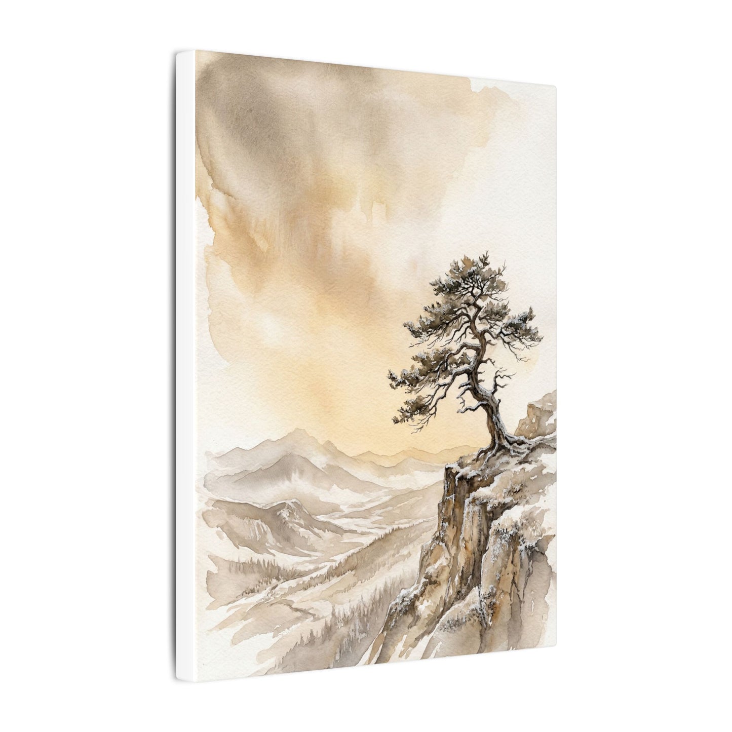 Pine Tree Canvas Art | Winter Japandi Watercolor Art