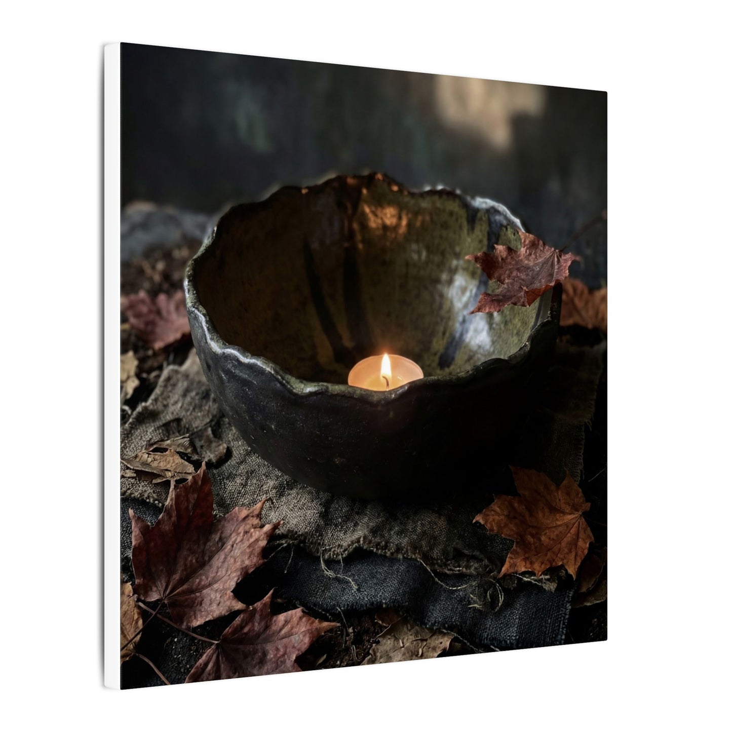 Candlelight Ceramic Bowl Canvas Art - Dark Japandi Kanso