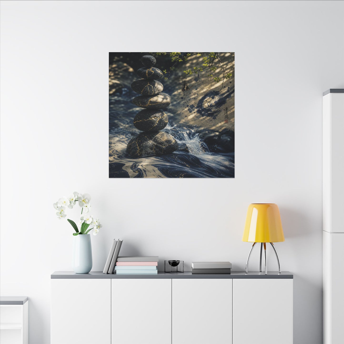 Kintsugi River Stones in Dappled | Broken Beauty Canvas Art