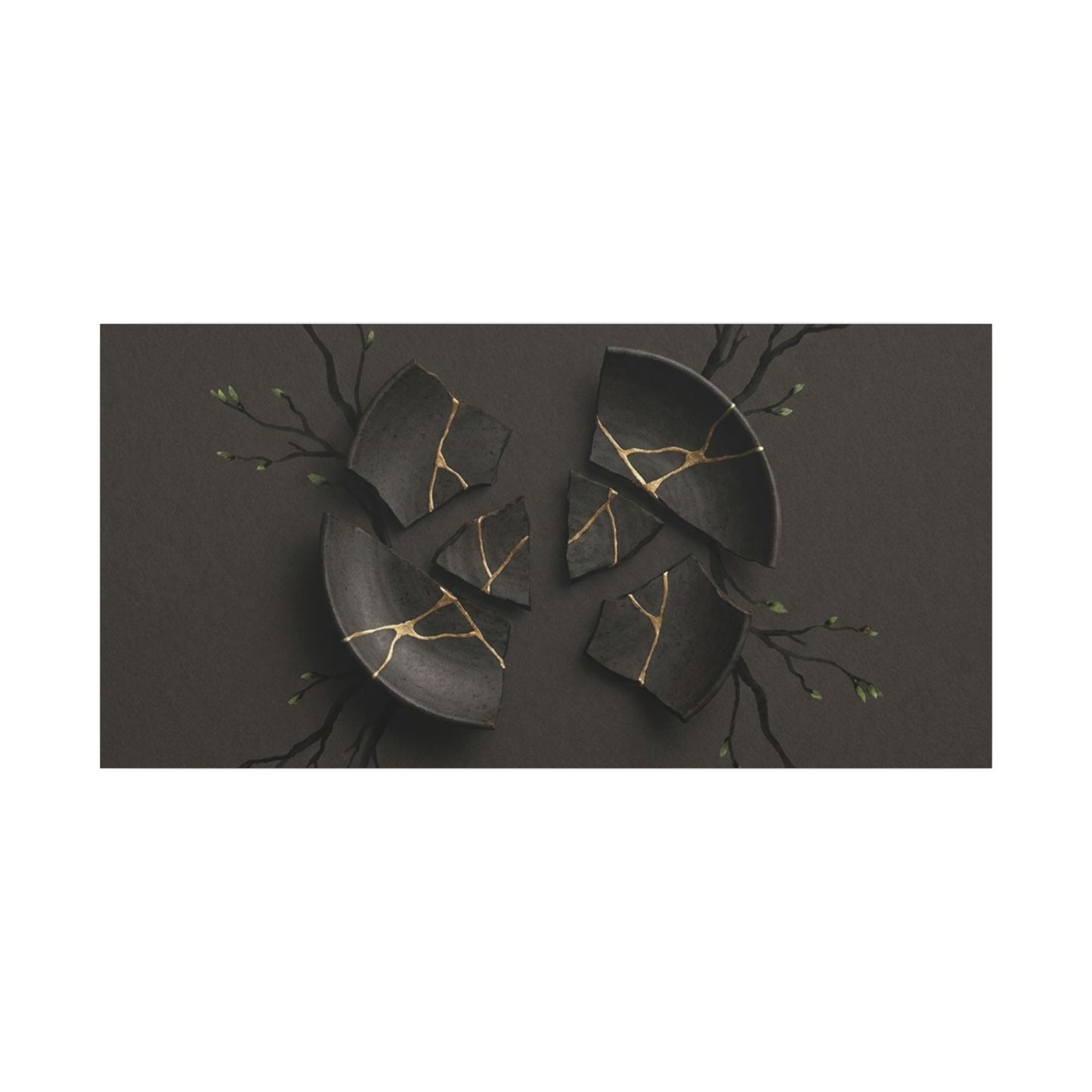 Sophisticated Broken Pottery Canvas Art - Charcoal Ink Dark Japandi
