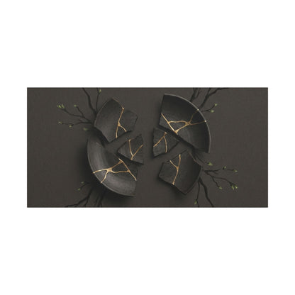 Sophisticated Broken Pottery Canvas Art - Charcoal Ink Dark Japandi