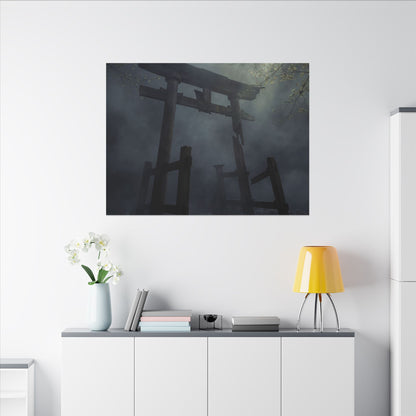 Dark Japandi Torii Gate in Dappled | Moody Minimal Canvas Art