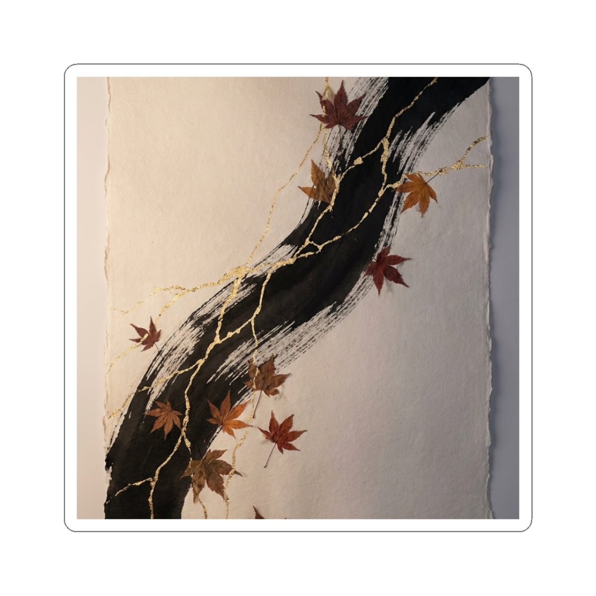 Ink Brushstroke Sticker | Autumn Kintsugi Gold Vein Art