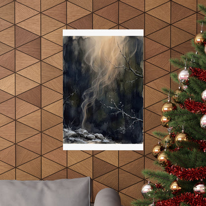 Moody Incense Smoke Wall Art Print - Charcoal Ink Dark Japandi