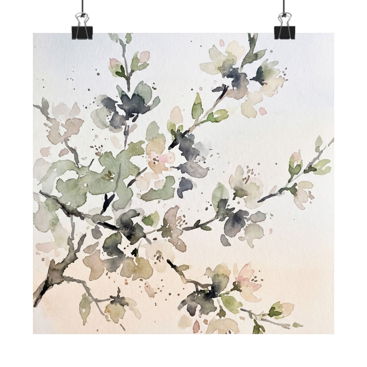 Spring Cherry Blossom Watercolor Wall Art Print | Warm Decor