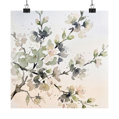 Spring Cherry Blossom Watercolor Wall Art Print | Warm Decor